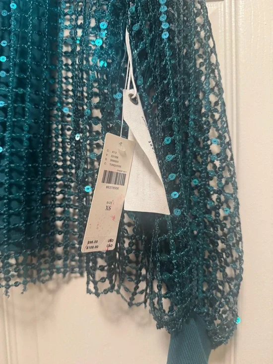 Pilcro Teal Sequin Mesh Jersey Long-Sleeve Top - Picture 7 of 16